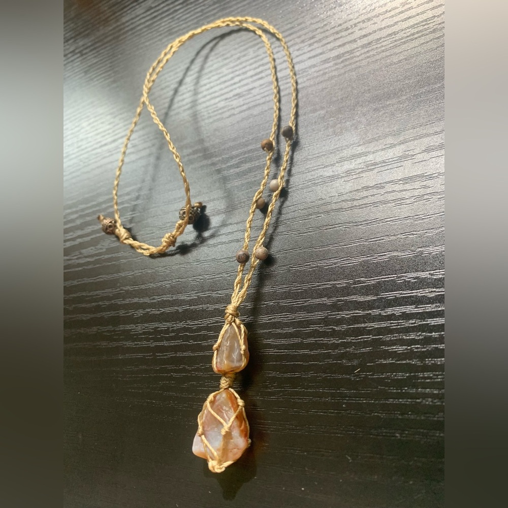 Double Red & Gray Banded Orca Agates | Adjustable Macrame Pendant Necklace